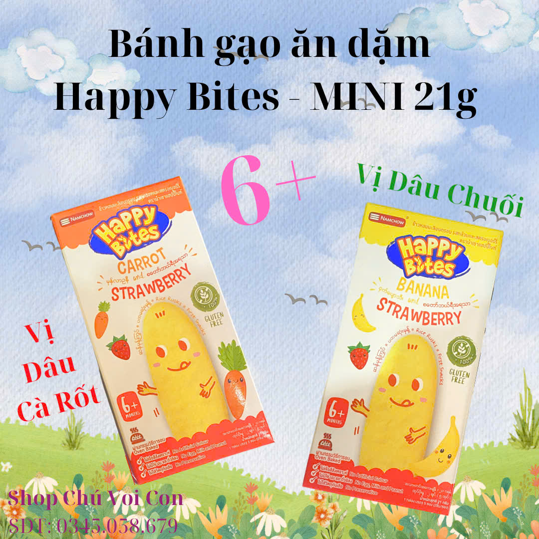 HAPPY BITES CHUỐI DÂU VÀ CÀ RỐT DÂU CHÀO MẸ VÀ BÉ